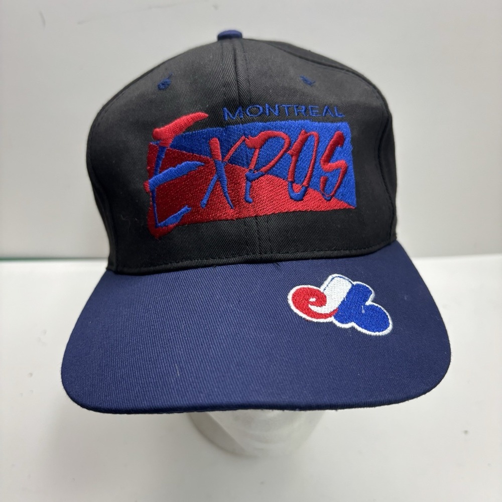 Vintage Montreal Expos Hat Cap Snapback Black Blue Red MLB Baseball Mens 90s Y2K